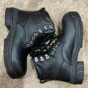 Shoes For Crews steal toe ankle black lace up work boots, never been worn.